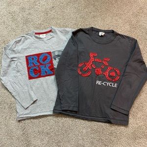 2 MINI BODEN Gray BICYCLE & ROCK n ROLL Cotton SHIRT Lot PAIR  9-10